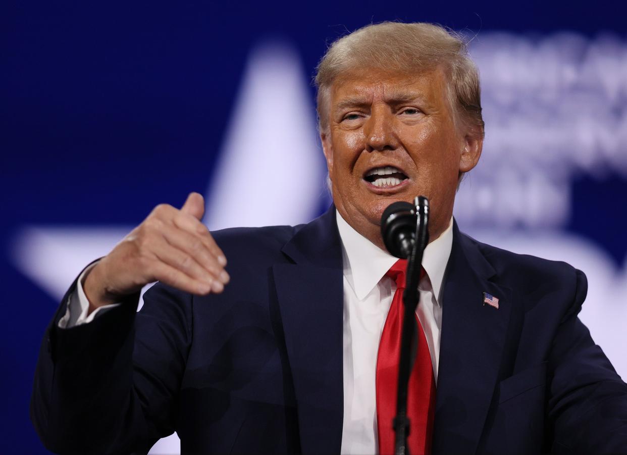 Former President Donald Trump appealed to small-dollar donors to send him cash during his speech at the Conservative Political Action Conference in Orlando, Florida on Sunday. (Photo: Joe Raedle/Getty Images)