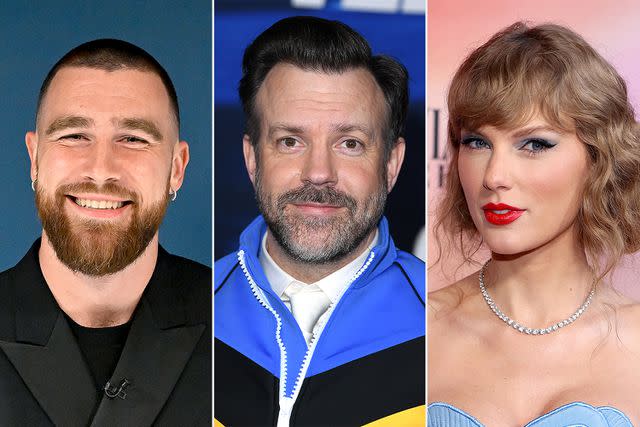 <p>Todd Owyoung/NBC via Getty; Steve Granitz/FilmMagic; John Shearer/Getty</p> Travis Kelce, Jason Sudeikis, Taylor Swift