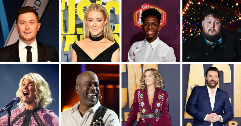 Music City Survivor League: These Nashville music stars picked their favorite NFL teams, who will make it out of Week 1? Clockwise from top left: Scotty McCreery, Brooke Eden, BRELAND, Jelly Roll, Chris Young, Lainey Wilson, Darius Rucker and Natalie Grant.