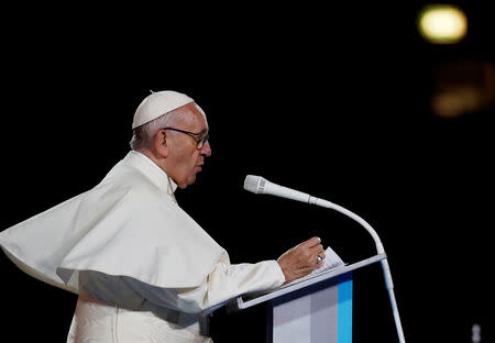 FILE PHOTO: Pope Francis speaks during the Festival of Families at Croke Park during his visit to Dublin. REUTERS/Stefano Rellandini
