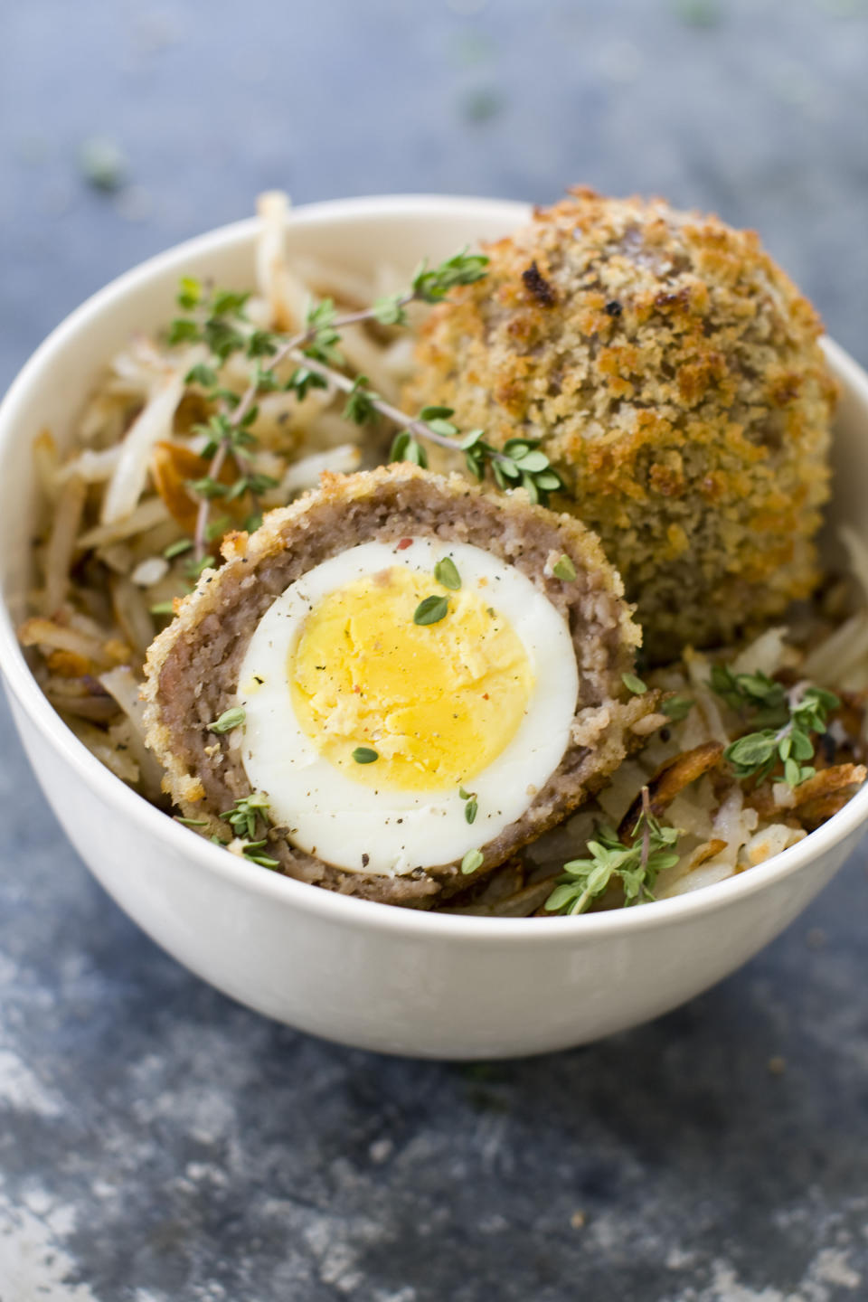 This March 17, 2014 photo shows baked Scotch eggs in Concord, N.H. (AP Photo/Matthew Mead)