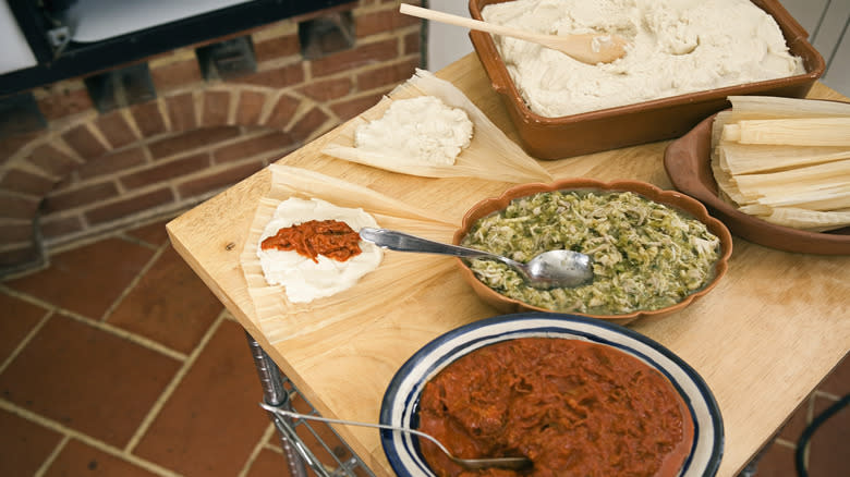 tamale fillings, husks, and masa