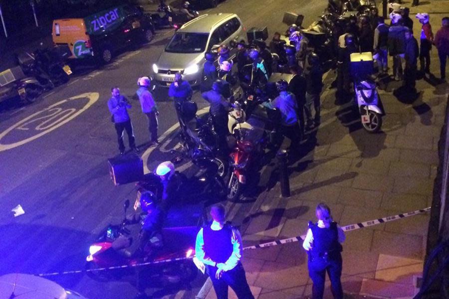 Police at the scene of an acid attack in east London: Twitter/@sarah_cobbold