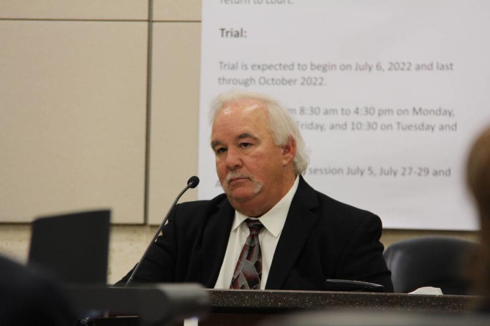 William Hanley, who investigated the disappearance of Kristin Smart in 1996 for the San Luis Obispo County District Attorney’s Office, testifies in the trial against Paul Flores on August 11, 2022, in Monterey County Superior Court in Salinas.