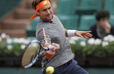 David Ferrer of Spain returns the ball. REUTERS/Gonzalo Fuentes