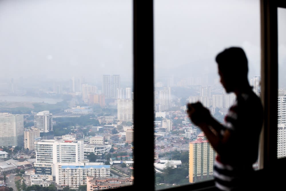An aerial view of George Town on a hazy afternoon is seen from the Komtar building September 11, 2019. — Picture by Sayuti Zainudin