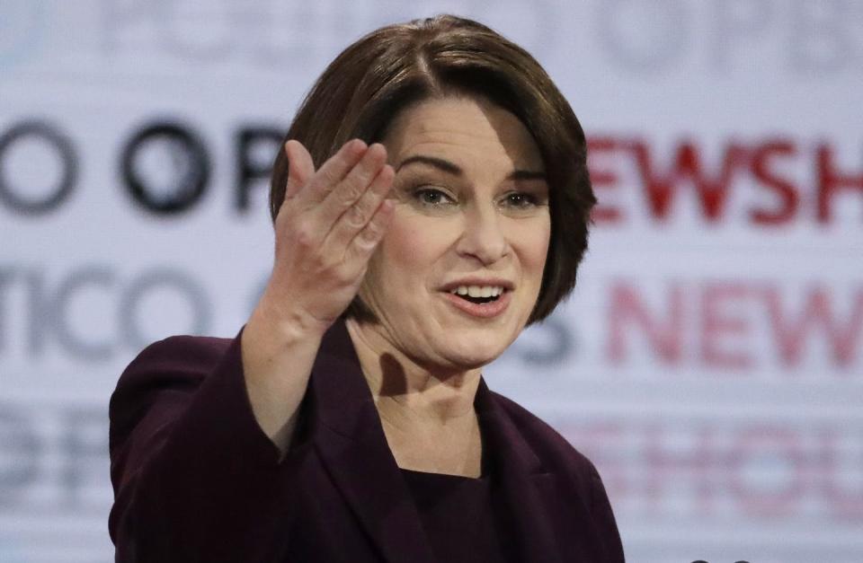 <span class="caption">Klobuchar referenced former President James Madison – and his height.</span> <span class="attribution"><a class="link " href="http://www.apimages.com/metadata/Index/Election-2020-Debate/49ec04a876ae41b88eb13bec3ec55fad/2/0" rel="nofollow noopener" target="_blank" data-ylk="slk:AP Photo/Chris Carlson;elm:context_link;itc:0;sec:content-canvas">AP Photo/Chris Carlson</a></span>