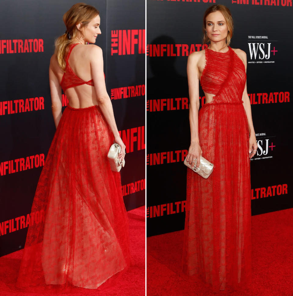 … verbarg die umwerfende Robe von Jason Wu, die Diane auf der „The Infiltrator“-Premiere in New York trug, die durchaus etwas besorgniserregende Magerlinie der Schauspielerin. (11. Juli 2016, Bilder: Getty Images)