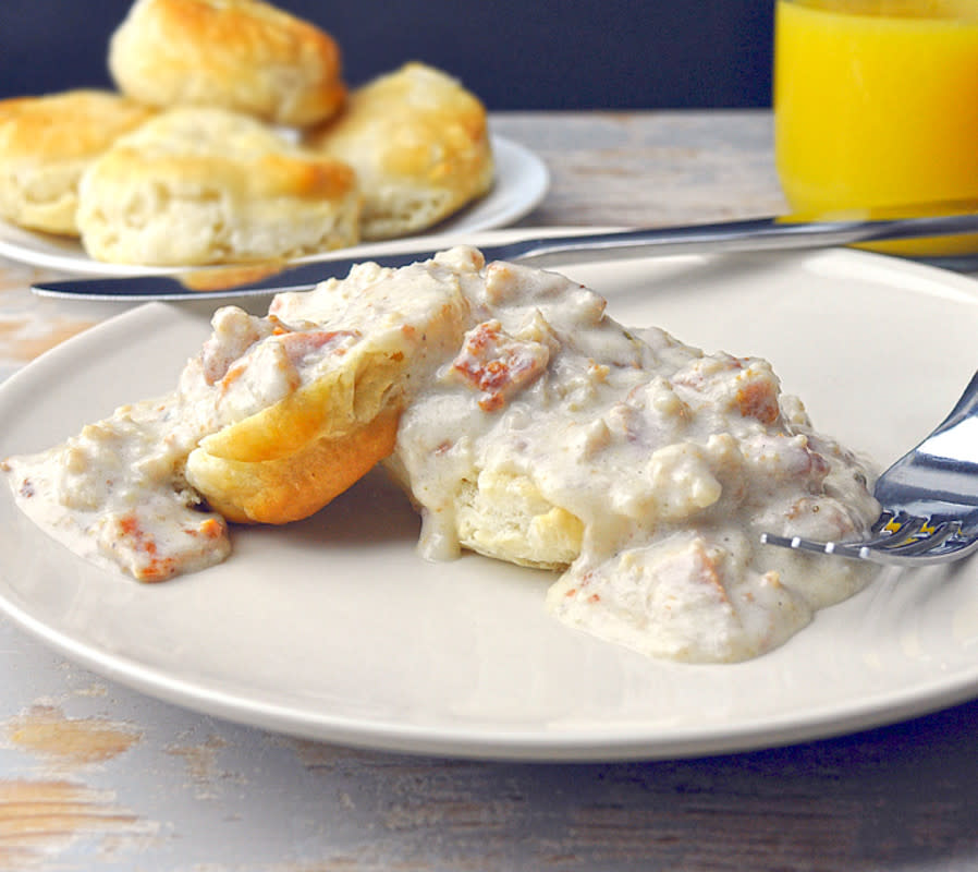 <p>Unorthodox Epicure</p><p>It's sausage gravy with sage <em>AND</em> bacon. I think I want to marry it.</p><p><strong>Get the recipe: </strong><a href="http://unorthodoxepicure.com/2014/07/20/the-unorthodox-epicure-recipe-sausage-gravy-the-real-deal/" rel="nofollow noopener" target="_blank" data-ylk="slk:Biscuits & Gravy;elm:context_link;itc:0;sec:content-canvas" class="link "><strong>Biscuits & Gravy</strong></a></p>