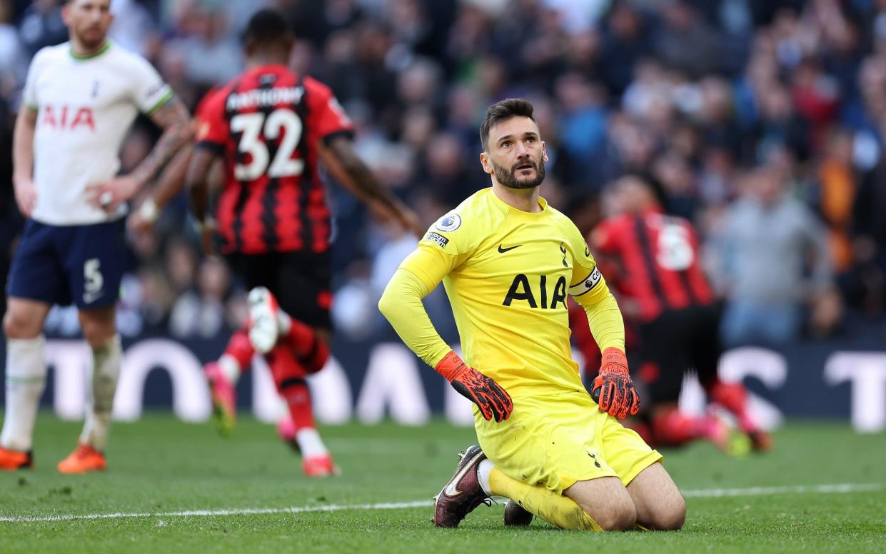 Hugo Lloris during Tottenham's home defeat by Bournemouth - Ange Postecoglou to Tottenham: The six big issues he faces as manager - Getty Images/Julian Finney