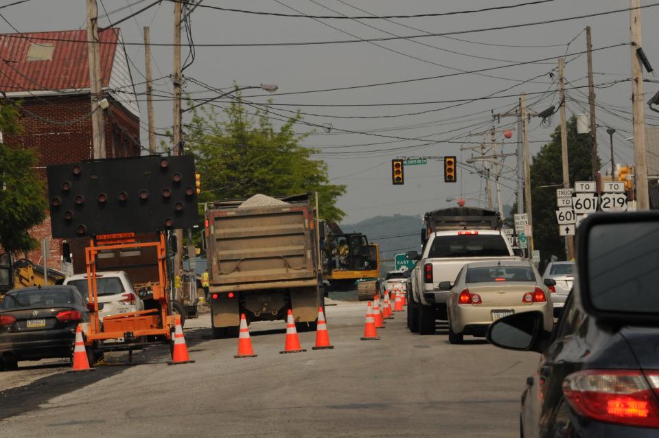 Roadwork on Patriot Street in Somerset Borough taking a traffic hit.