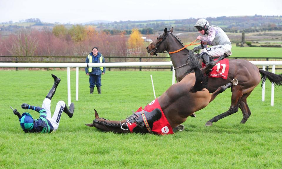 Ruby Walsh hits the ground after his mount Minnie Dahill falls in the first race at Punchestown.