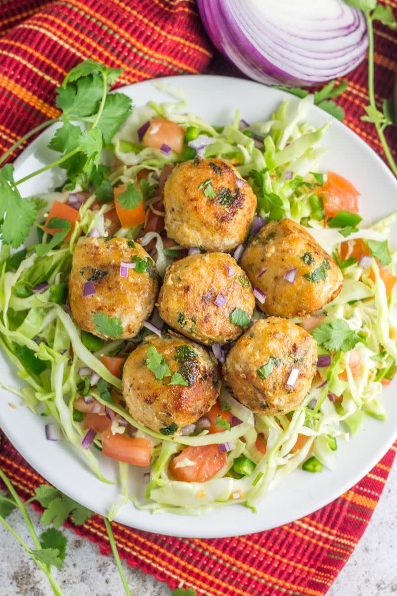 Fish Taco Balls Over Pico de Gallo Slaw