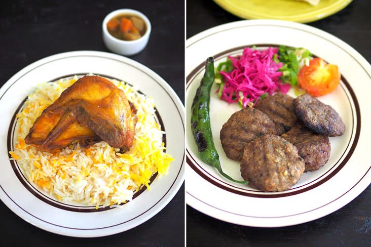 Their chicken mandy rice is a must-order with the juicy and fall off the bone meat paired with fluffy rice (left). The juicy lamb kofte is served with a choice of bread or rice so pair it with the pickled vegetables and the grilled chilli for a delicious meal (right) — Pictures by Lee Khang Yi