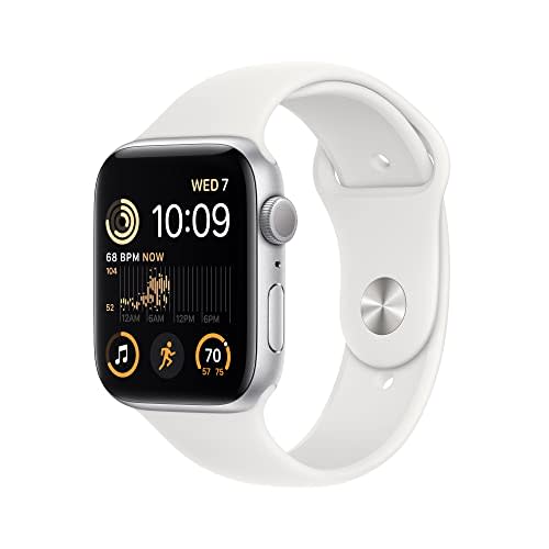 Apple Watch SE (2nd Gen) [GPS 44mm] Smart Watch w/Silver Aluminum Case & White Sport Band - M/L…