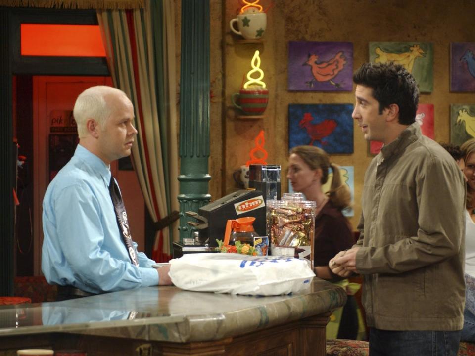 Tyler as Gunther in a scene with David Schwimmer, who played Ross Geller (NBCUniversal/Getty)