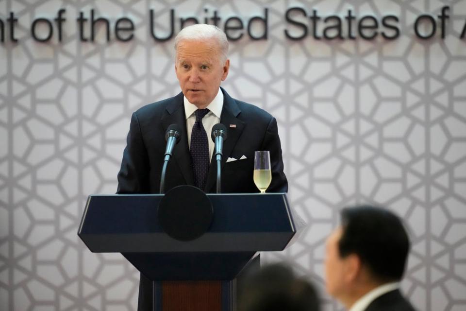 President Joe Biden delivers a speech during the state dinner hosted by South Korean President Yoon Suk-yeol at the National Museum of Korea (Getty Images)