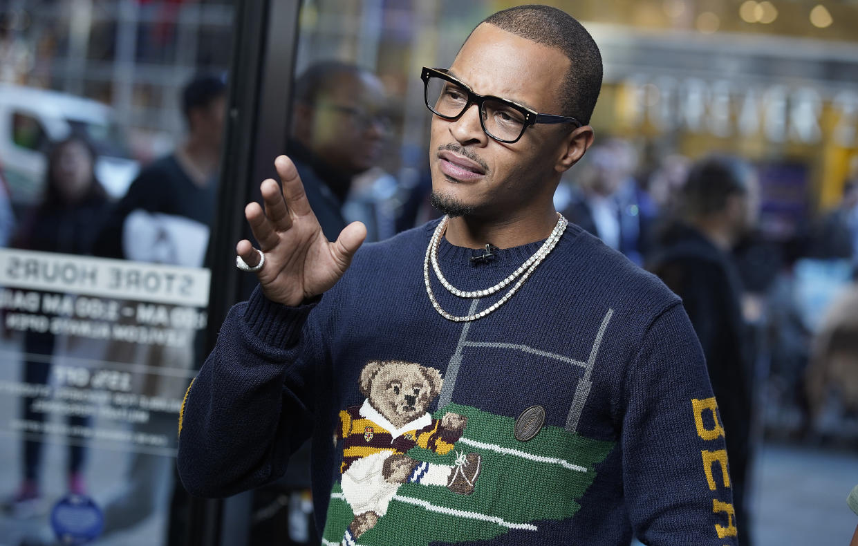 NEW YORK, NEW YORK - OCTOBER 24: TI and The Smoke winner of Rhythm And Flow Season One visit "Extra" at The Levi's Store Times Square on October 24, 2019 in New York City. (Photo by John Lamparski/Getty Images)