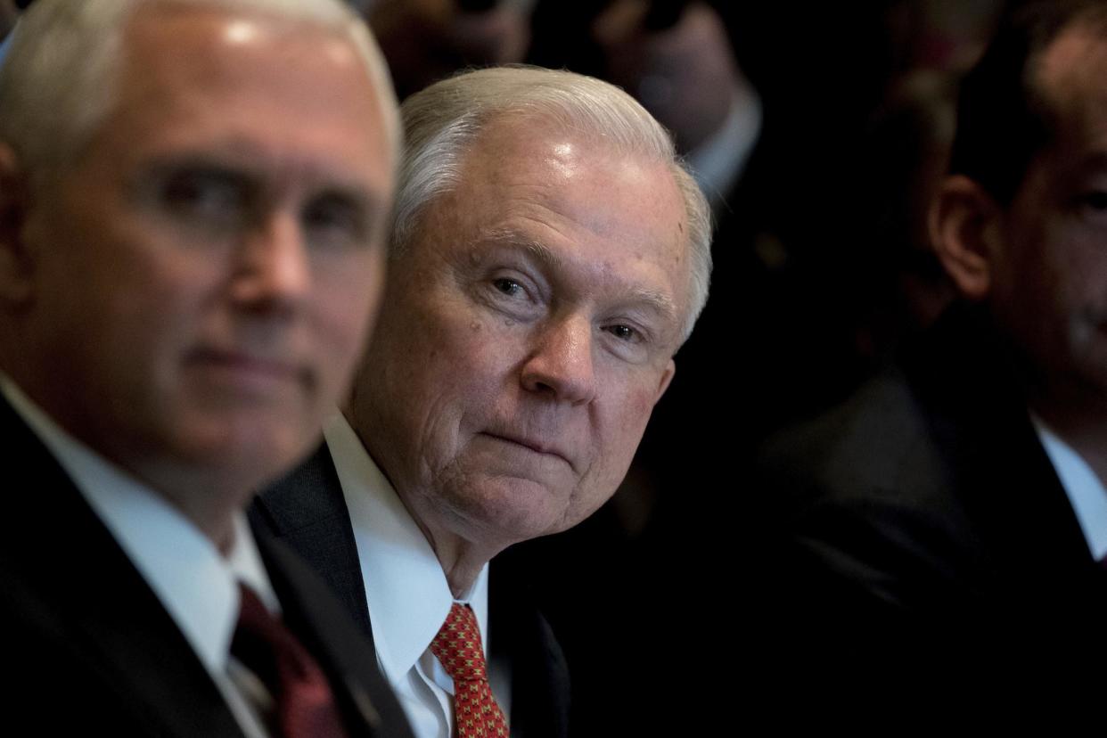 Attorney General Jeff Sessions and Vice President Mike Pence attend a Cabinet meeting: AP