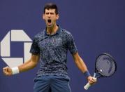 Sept 9, 2018; New York, NY, USA; Novak Djokovic of Serbia celebrates a service break in the 3rd set against Juan Martin del Potro of Argentina in the men's final on day fourteen of the 2018 U.S. Open tennis tournament at USTA Billie Jean King National Tennis Center. Mandatory Credit: Robert Deutsch-USA TODAY Sports