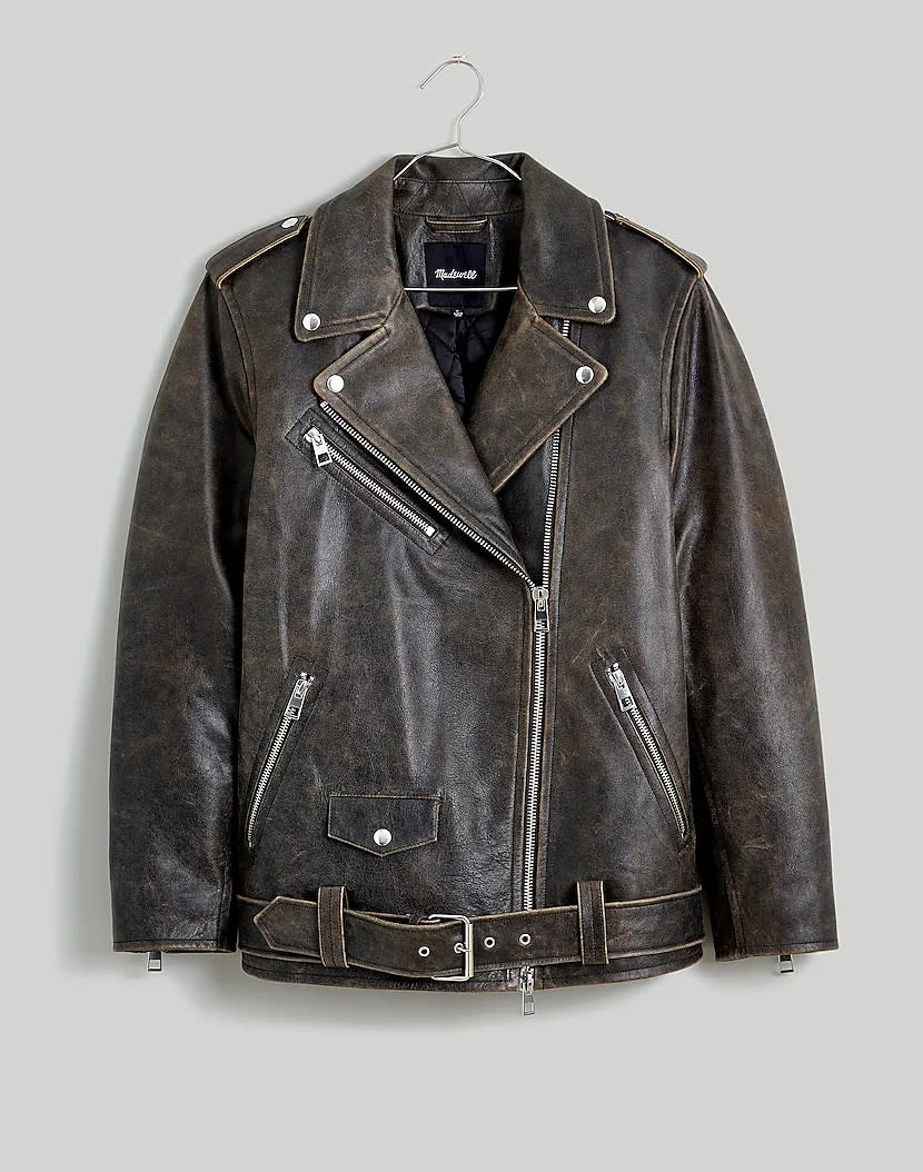 distressed oversized leather jacket