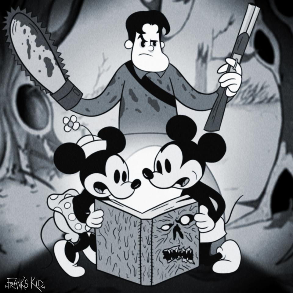 Mickey and Minnie could use some help from Ash Williams after cracking open a certain ancient book. 