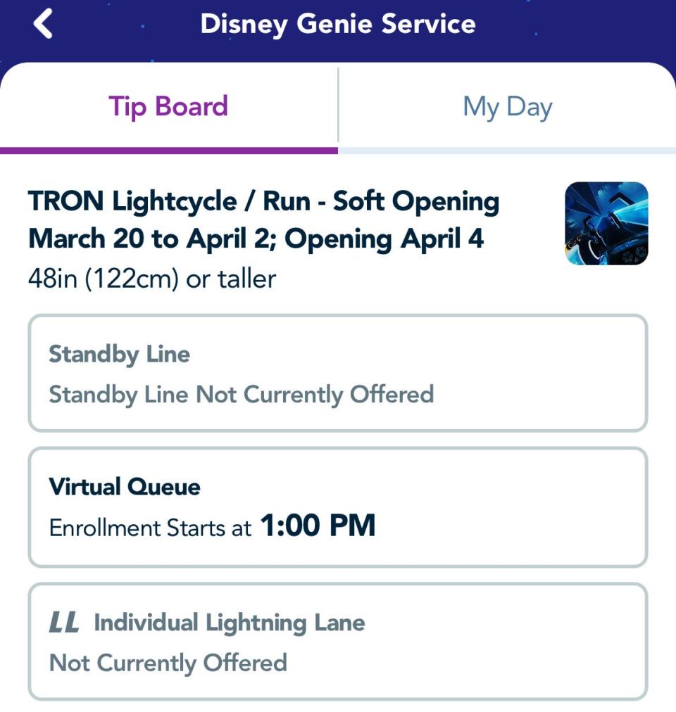 The first batch of virtual queue spots and Individual Light Lanes were quickly claimed on the first two days of TRON Lightcycle / Run's soft opening.