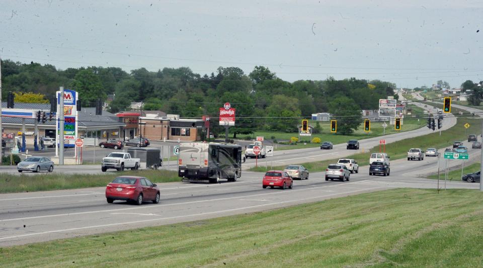 A view of the U.S. 30 and State Route 94 intersection at Dalton. With the proposed changes from the Ohio Department of Transportation, this intersection would become a superstreet and have additional turn lanes added on U.S. 30.