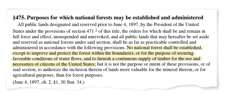 A portion of the federal code that established the Forest Service.