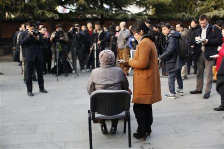 Xia Shuqin, a survivor of the 1937 Nanjing massacre, speaks to journalists during a media trip, in Nanjing, Jiangsu province February 19, 2014. REUTERS/Aly Song