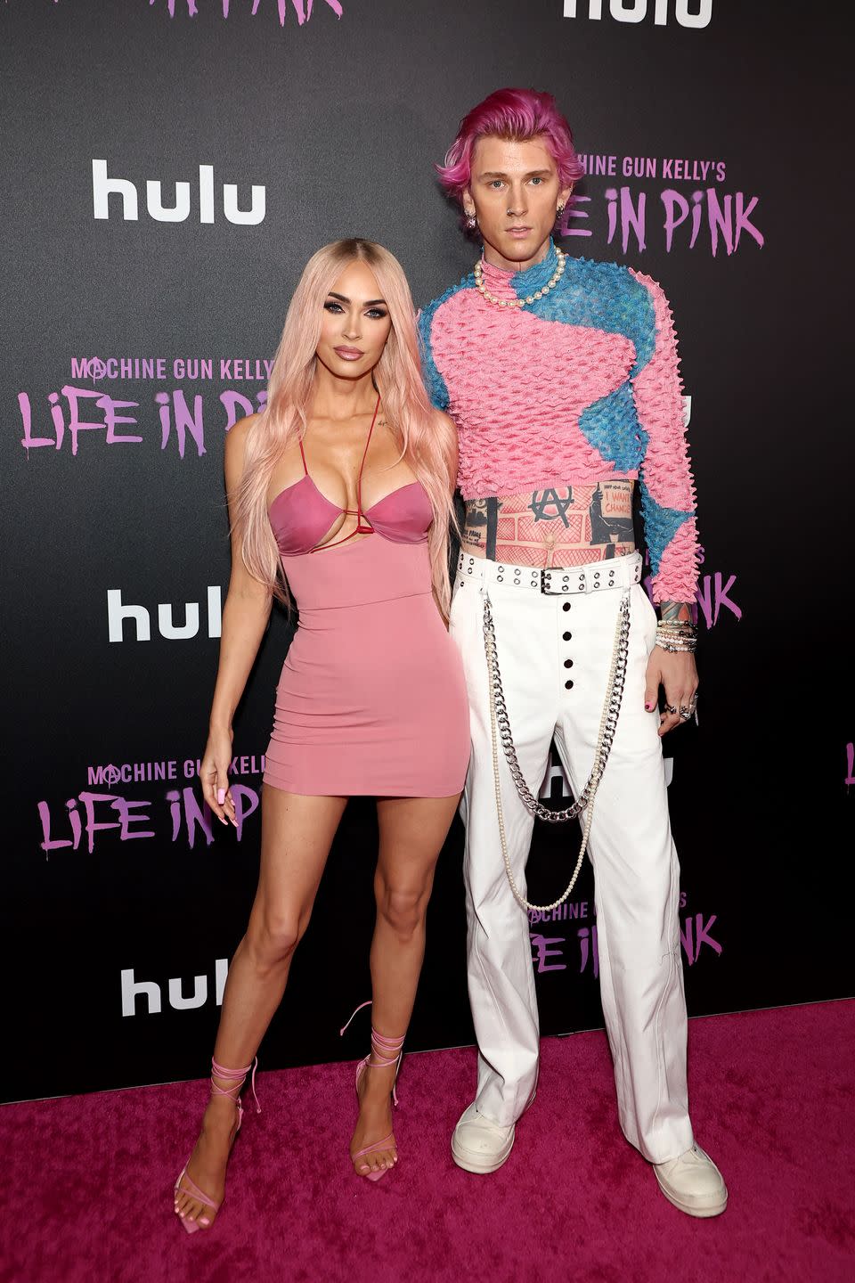 new york, new york june 27 megan fox and colson baker machine gun kelly attends machine gun kellys life in pink premiere at on june 27, 2022 in new york city photo by arturo holmeswireimage