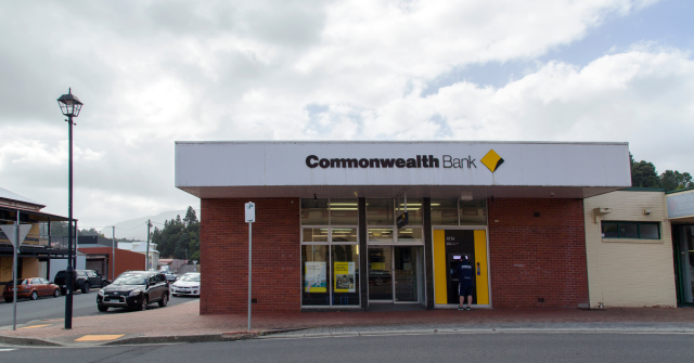 Exterior of a CBA branch in Queenstown, Tasmania.