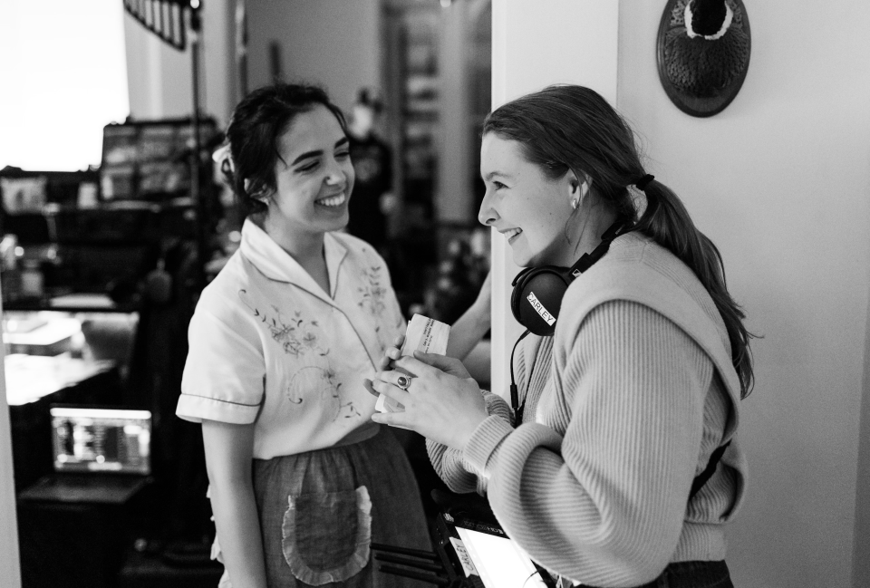 Ariana Pérez, left, who plays the role of Grace with Carley Byers, right, on the set of 'Don't Fall From Grace.'