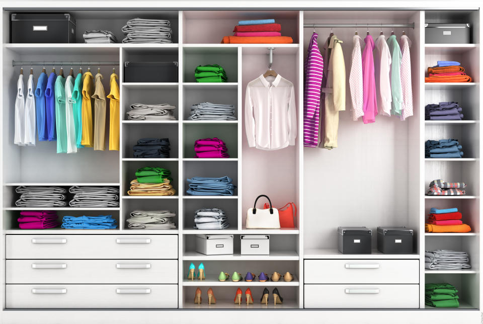 Get your closet ultra-organized for bargain basement prices. (Photo: Getty)