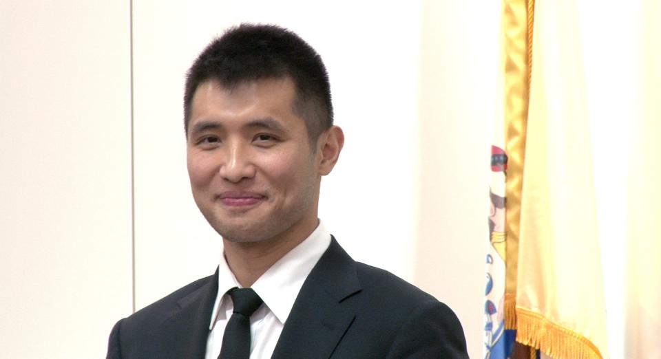 Terry Kuo smiles during a break in his testomony during his retrial before Superior Court Judge Jill O'Malley. at the Monmouth County Courthouse in Freehold Thursday, September 28, 2023. He is a former youth tennis instructor charged with child pornography and sexually assaulting an underaged student.