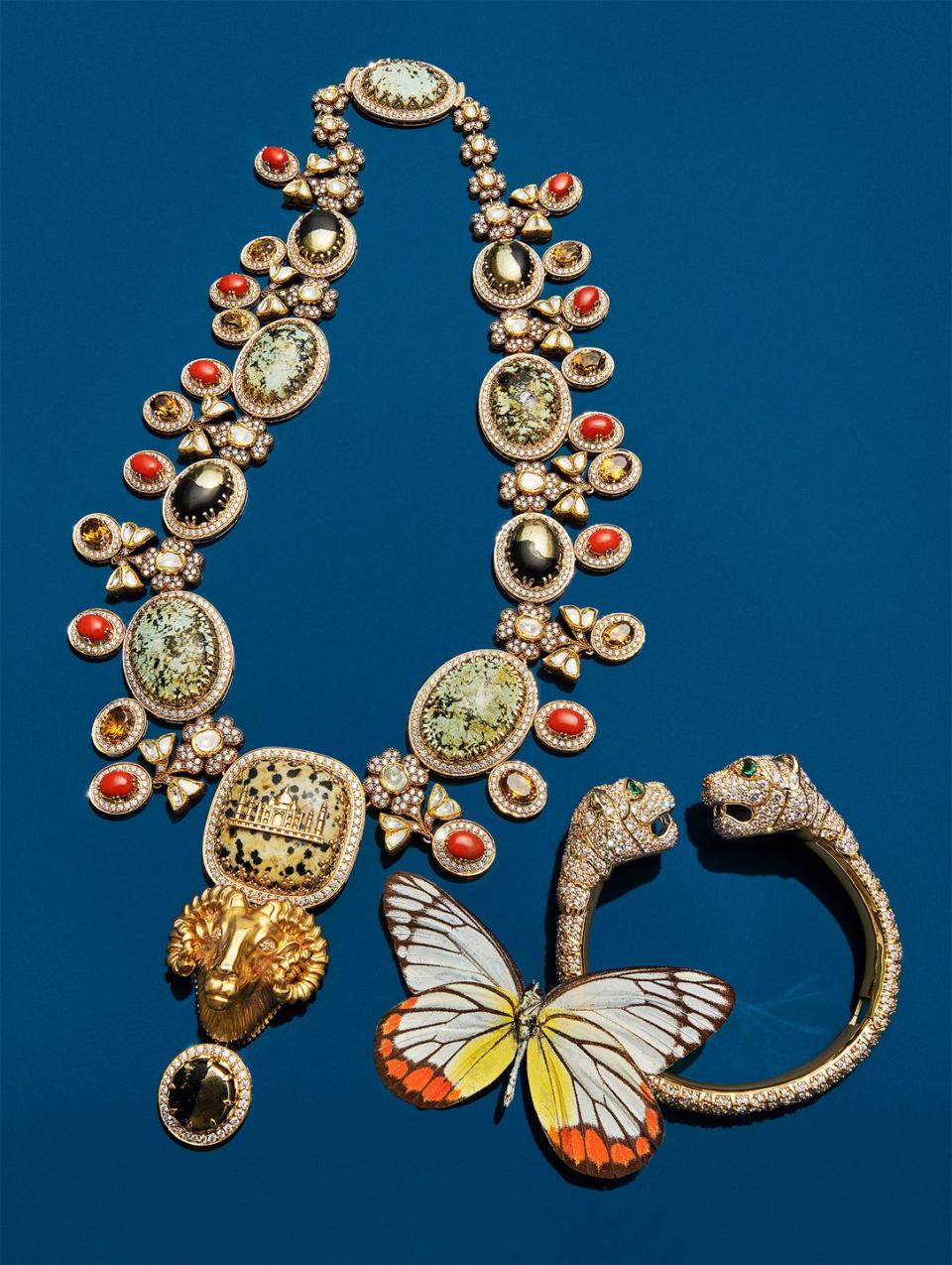 sabyasachi necklace and gucci tiger head bracelet