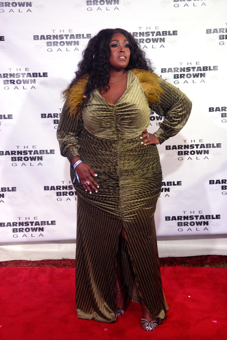 Singer Brittney Spencer poses for a photo on the red carpet at the Barnstable Brown Gala Friday night. Spencer sang the National Anthem at the 2022 Kentucky Derby.