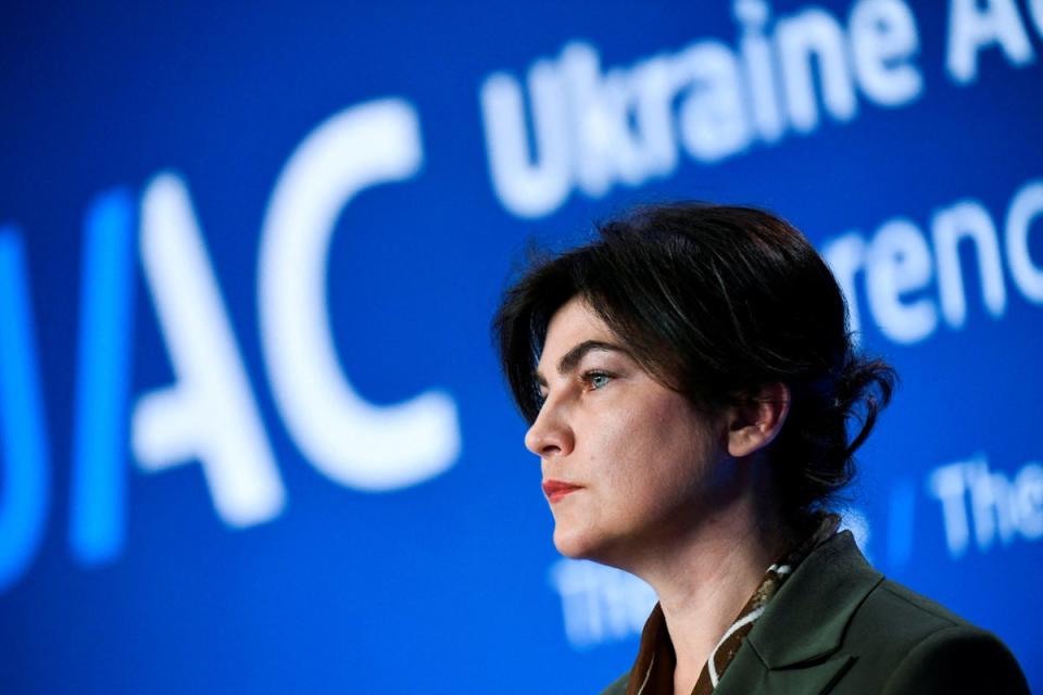 Ukraine’s prosecutor-general Iryna Venediktova speaks at the Ukraine Accountability Conference in The Hague on Thursday (Reuters)