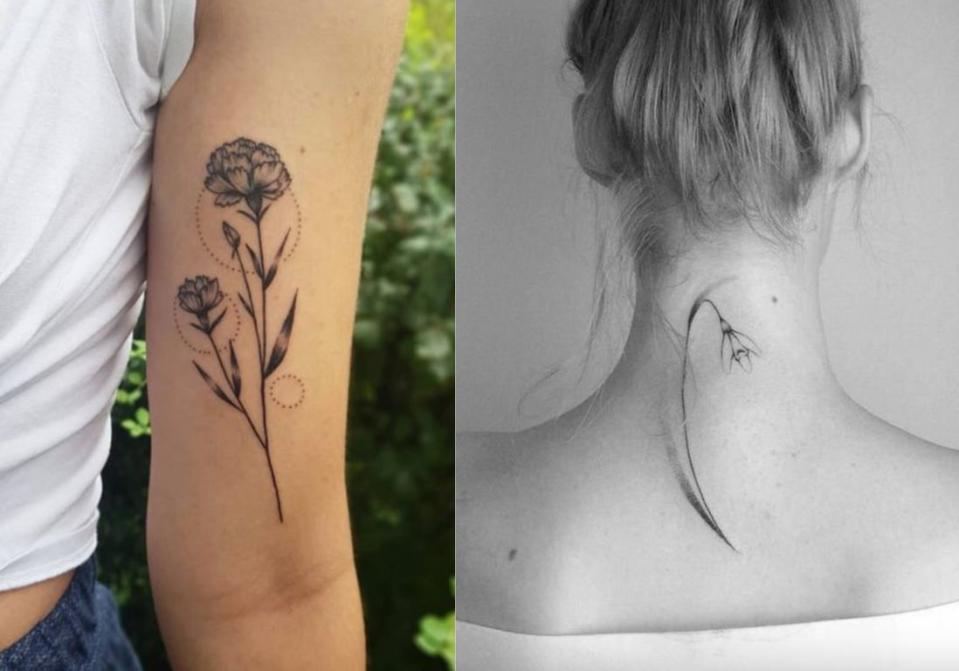 Tatouage fleur de naissance janvier : l’œillet et le perce-neige