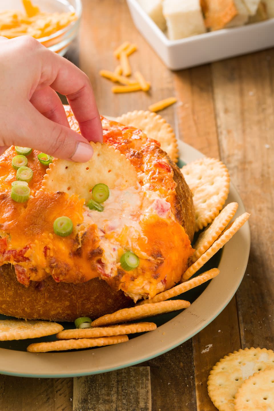 Baked Pimiento Cheese Dip in a Bread Bowl