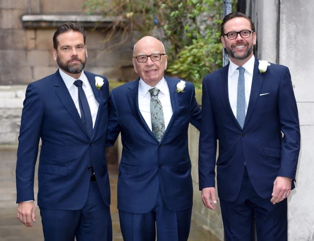 Lachlan Murdoch, Rupert Murdoch and James Murdoch in 2016<p>Karwai Tang/WireImage</p>