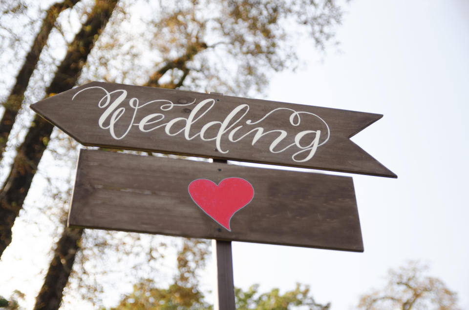 wedding signwith red heart-shape