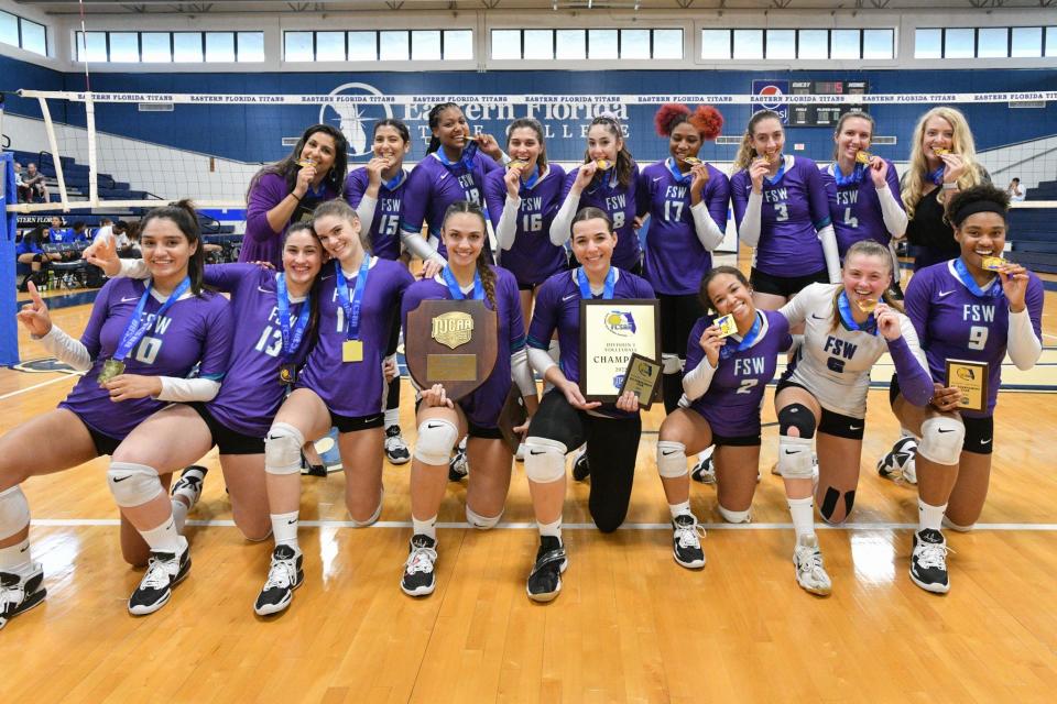 Florida SouthWestern won the FCSAA State/NJCAA District D1 Volleyball Tournament at Eastern Florida State College in Melbourne on Nov. 5, 2022.