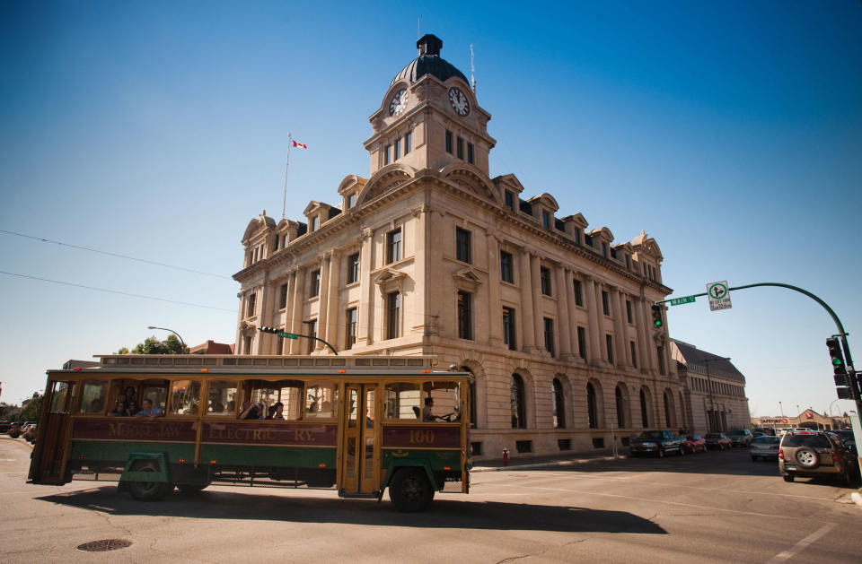 <p>Who doesn’t appreciate a good trolley tour? The tours typically occur between May and August and provide riders with a scenic route of Moose Jaw’s historic avenues, all onboard an early 1900’s trolley. Don’t be surprised to see full wedding parties on it. In addition to the quaintness of the trolley, there’s venues like the Sukaneen Ship Pioneer Village & Museum to get even more enthralled in Moose Jaw’s heritage. There are also dozens upon dozens of murals to gawk over. This is certainly not the “big city living” type of downtown and many can appreicate that. (Yahoo) </p>