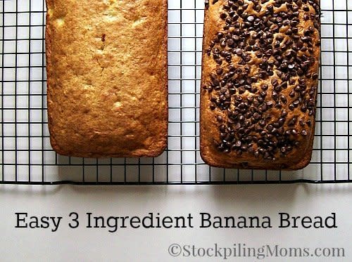 Turn to this recipe the next time you need to bring something for a bake sale on short notice. All you need is cake mix, bananas, and eggs. <a href="http://www.stockpilingmoms.com/2014/10/easy-3-ingredient-banana-bread/#_a5y_p=4064996" target="_blank">Get the recipe from Stock Piling Moms here.</a> 