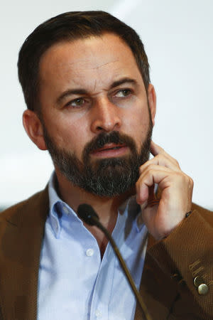 FILE PHOTO: Spain's far-right VOX party leader Santiago Abascal attends a news conference following the Andalusian regional elections n Seville, Spain December 3, 2018. REUTERS/Jon Nazca/File Photo/File Photo