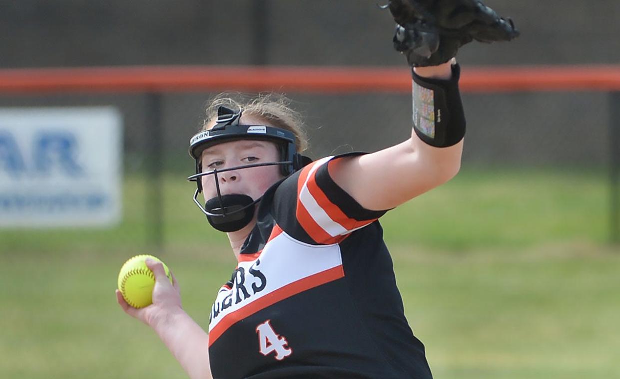 Cathedral Prep senior Madison Simmerman pitches against Conneaut Area High School.