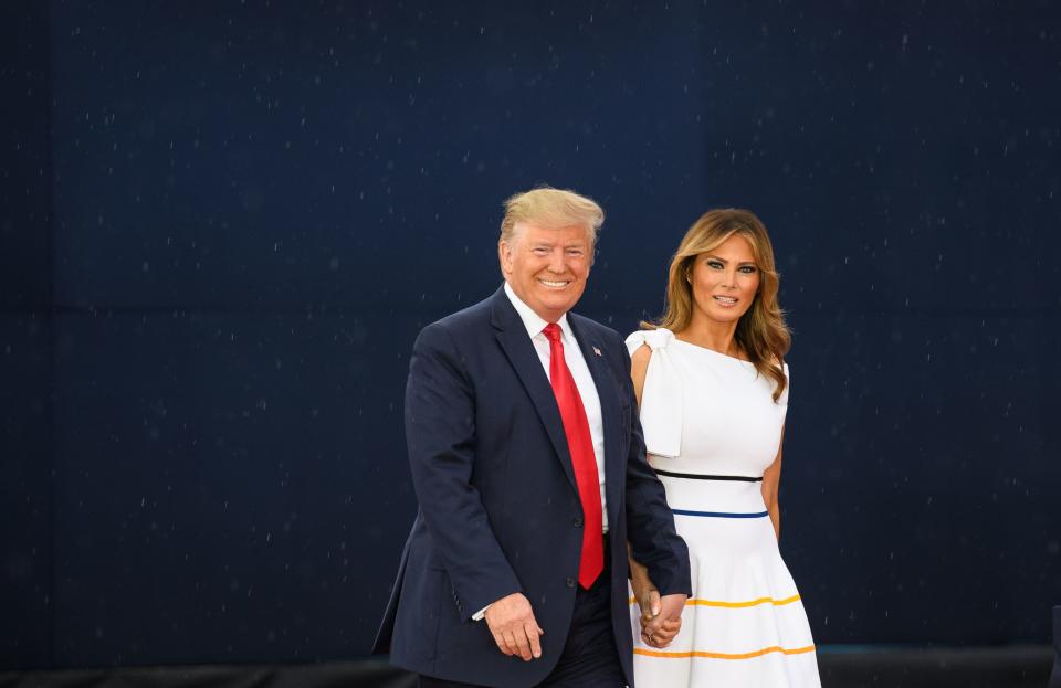 US President Donald Trump and First Lady Melania Trump arrive for the "Salute to America" Fourth of July event at the Lincoln Memorial in Washington, DC, July 4, 2019. (Photo by MANDEL NGAN / AFP)        (Photo credit should read MANDEL NGAN/AFP/Getty Images)