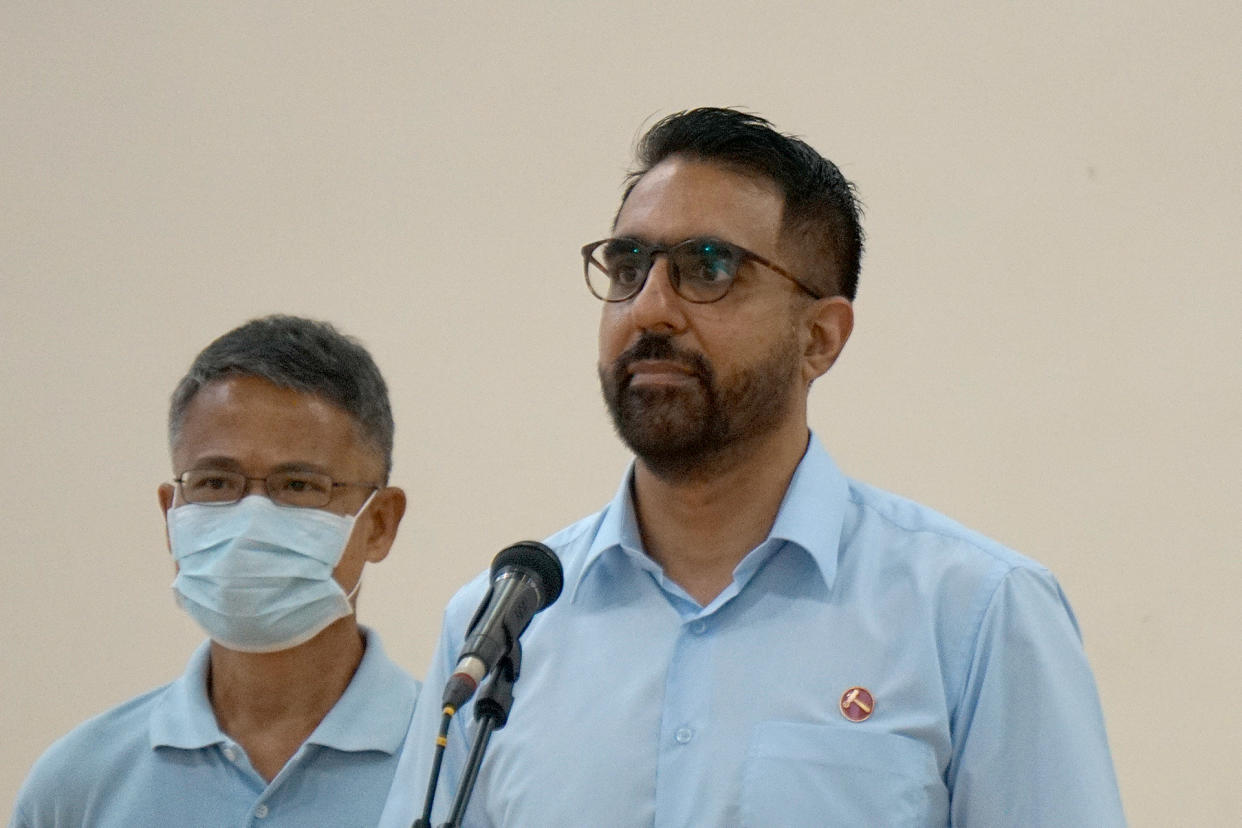 Pritam Singh, chief of the Workers’ Party and one of its candidates for Aljunied GRC, seen during her team’s ‘thank you’ speech at Deyi Secondary School on Nomination Day (30 June). (PHOTO: Dhany Osman / Yahoo News Singapore)