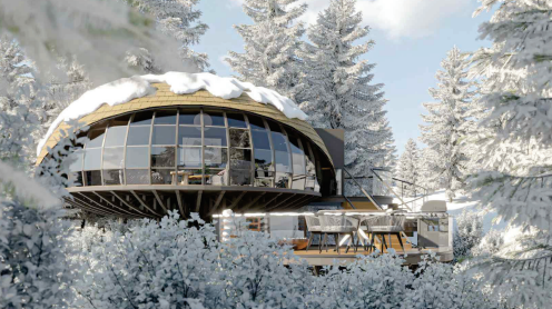 A rendering of the 'Cloud Dome' glamping cabin.